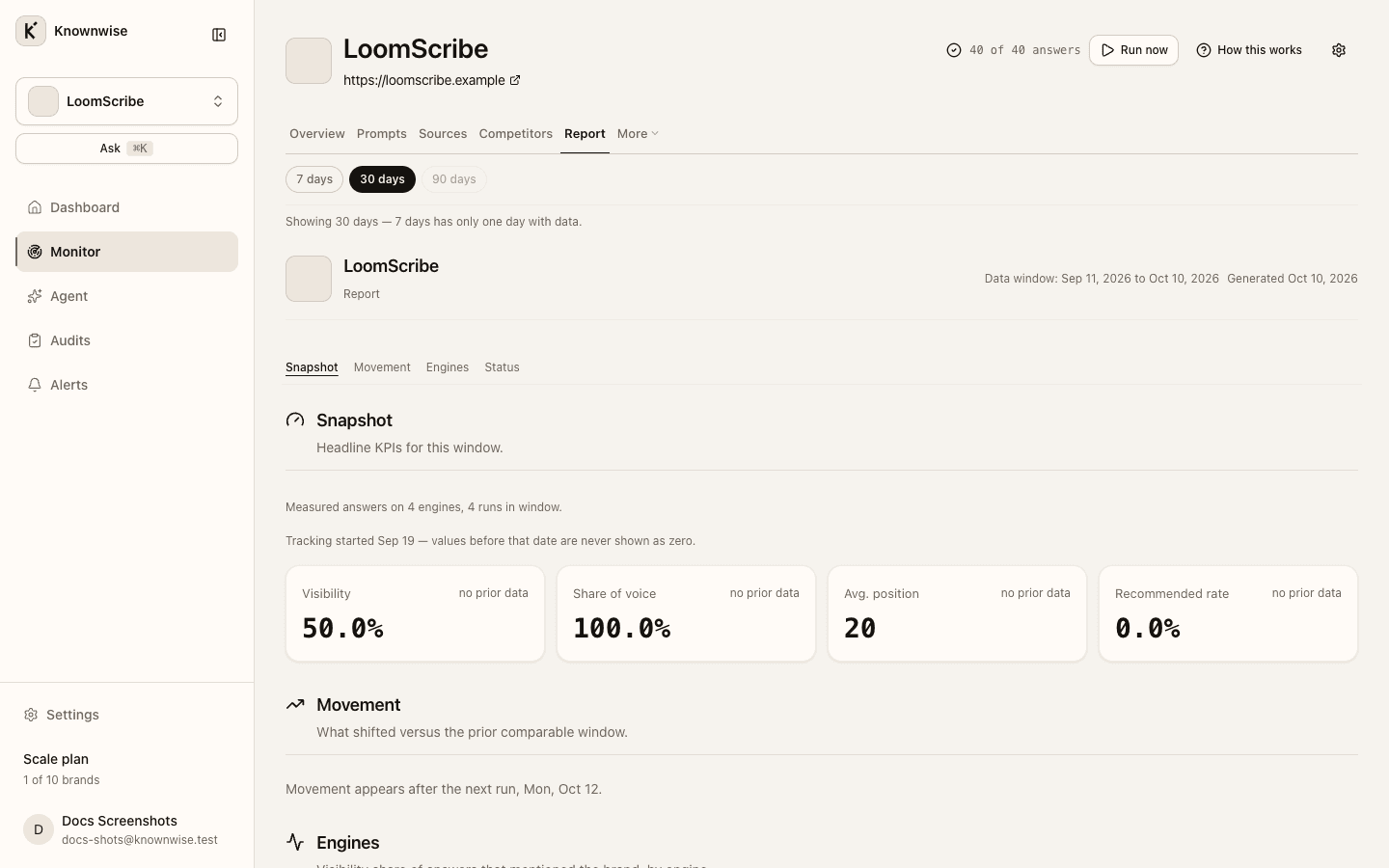 The Report view in Knownwise